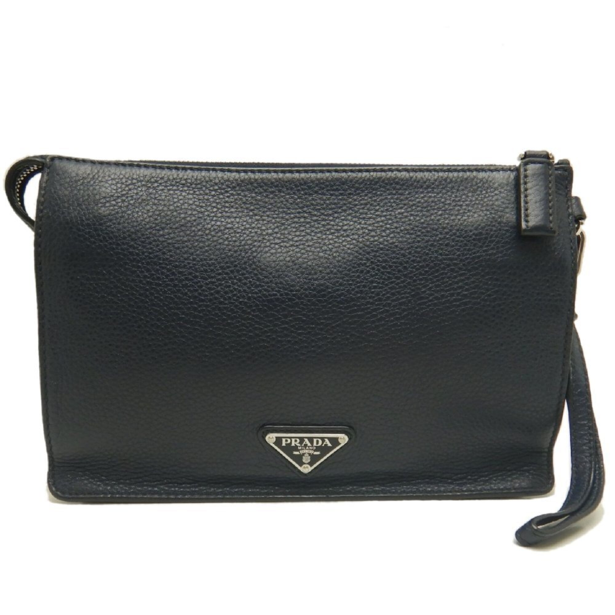 Prada Silver Leather Clutch Bag (Pre-Owned)
