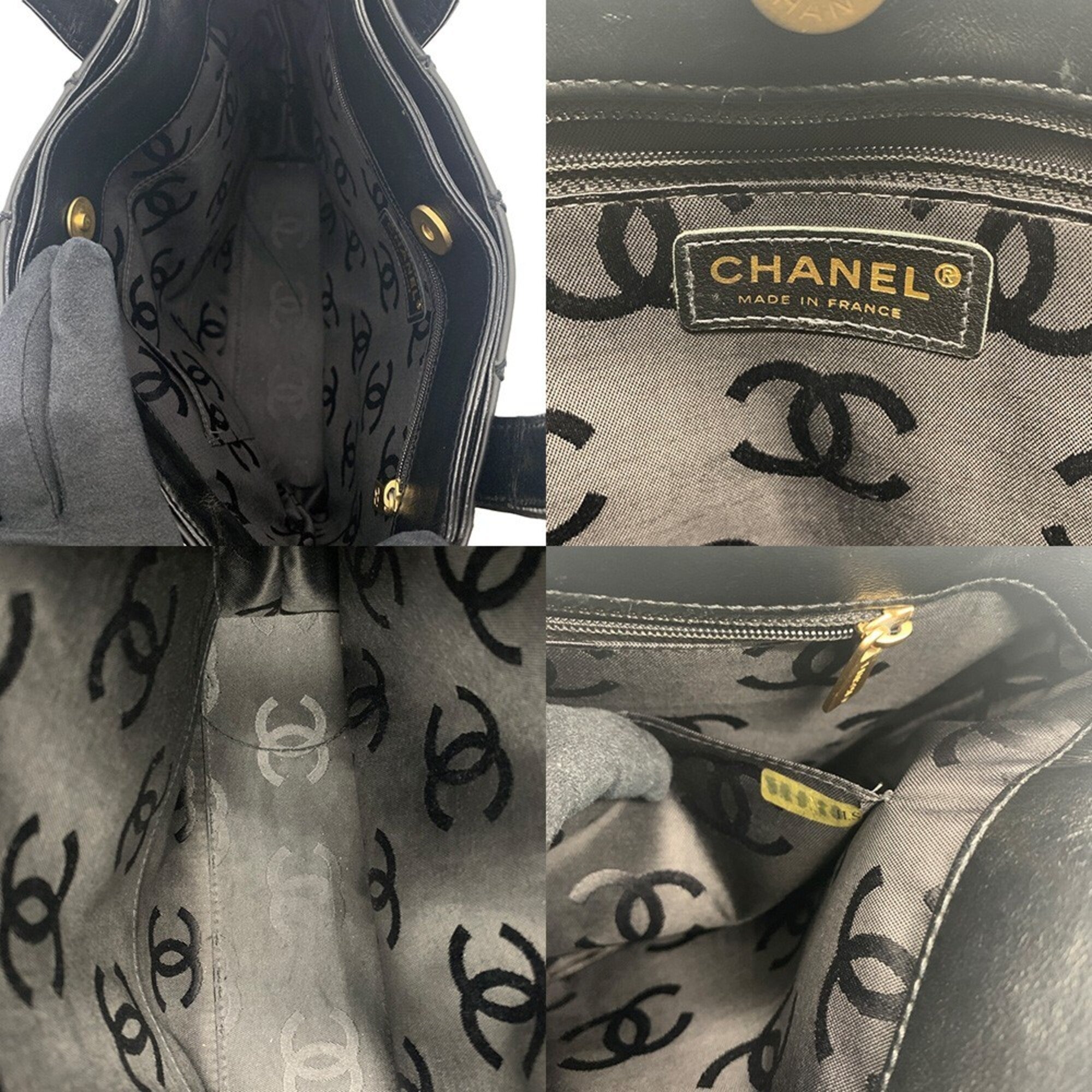 Chanel Wild Stitch Black Leather Handbag Tote Bag (Pre-Owned)
