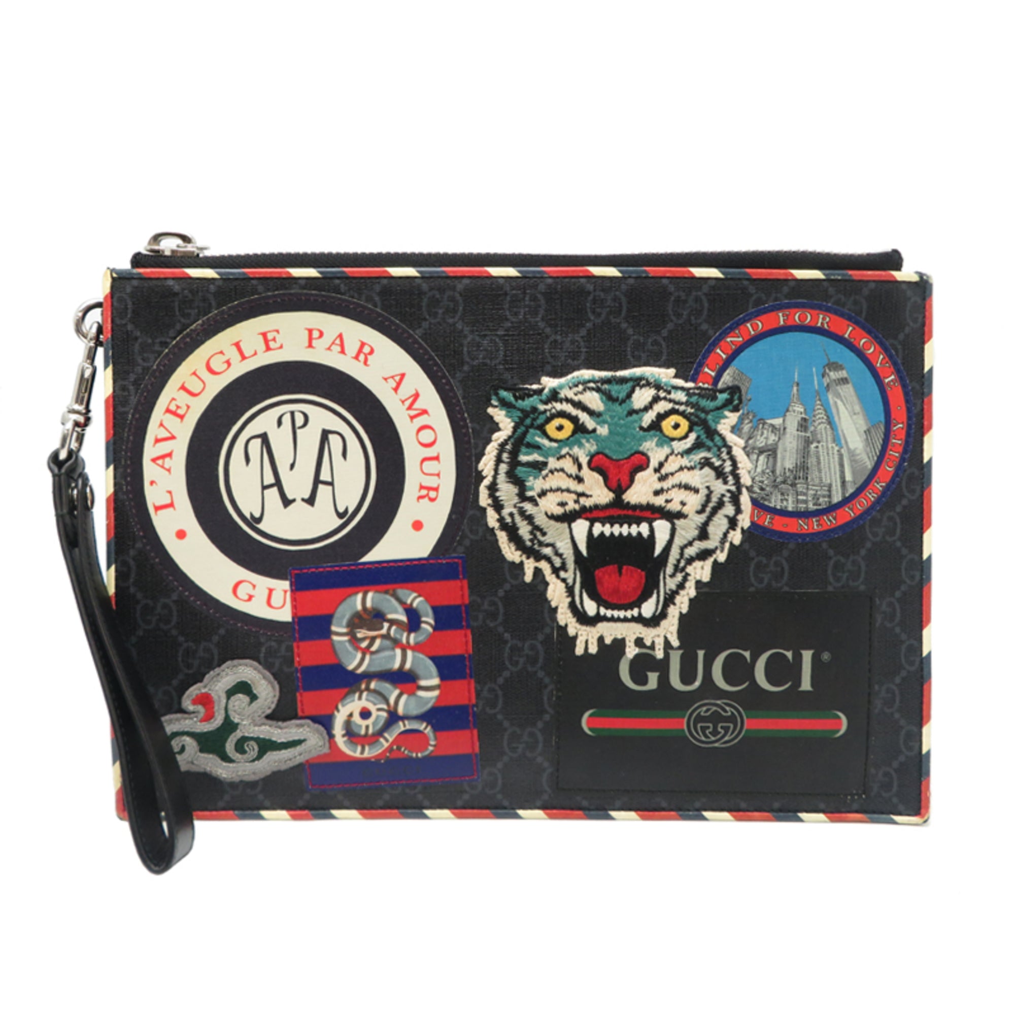 Gucci Black Gg Supreme Leather Pvc Clutch Bag (Pre-Owned)