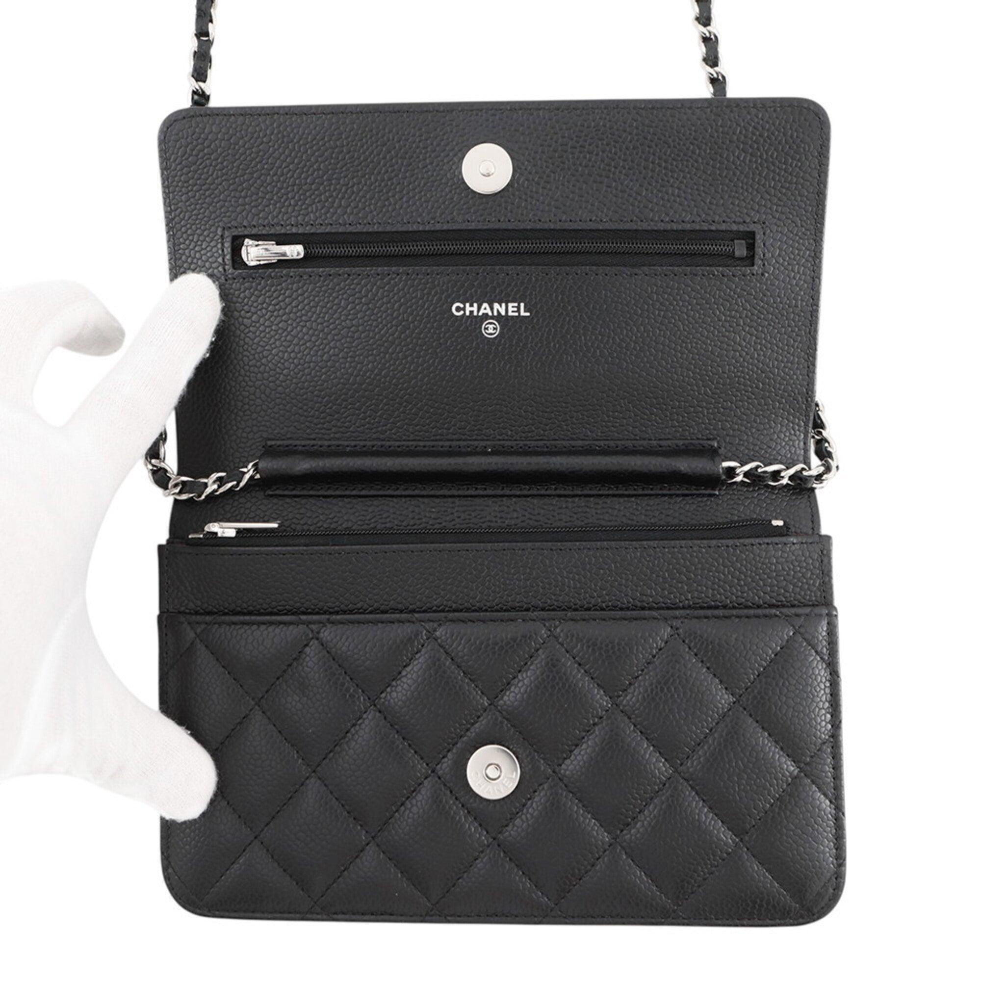Chanel Black Grained Calfskin Chain/Shoulder Wallet (Pre-Owned)