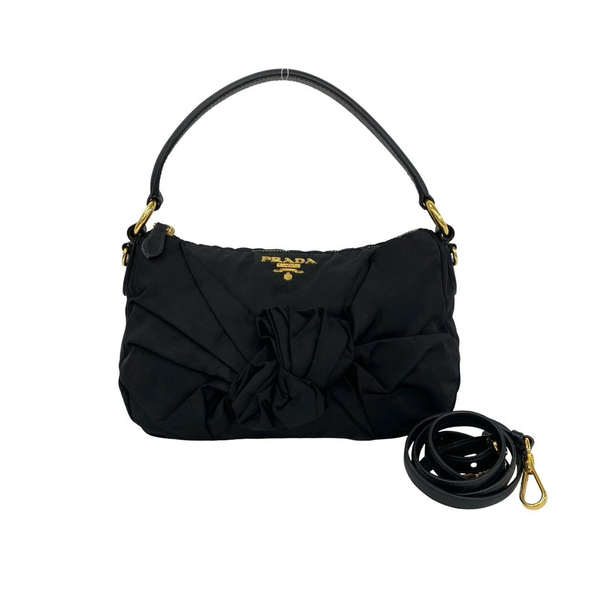 Prada Black Nylon Leather Handbag Shoulder Bag (Pre-Owned)