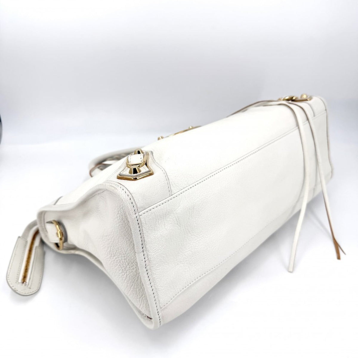 Balenciaga Metallic White Leather Handbag Shoulder Bag (Pre-Owned)