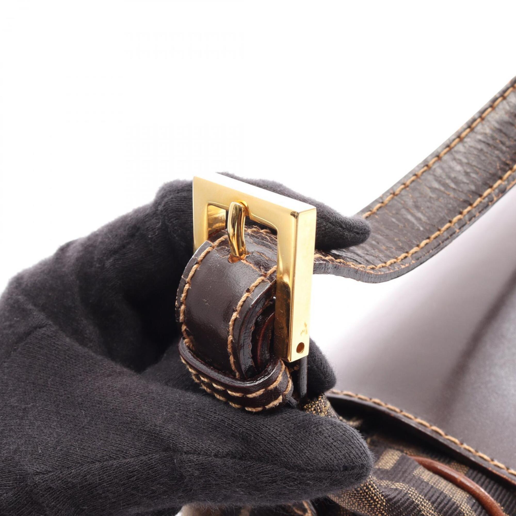 Fendi Zucca Brown Canvas Leather Handbag (Pre-Owned)