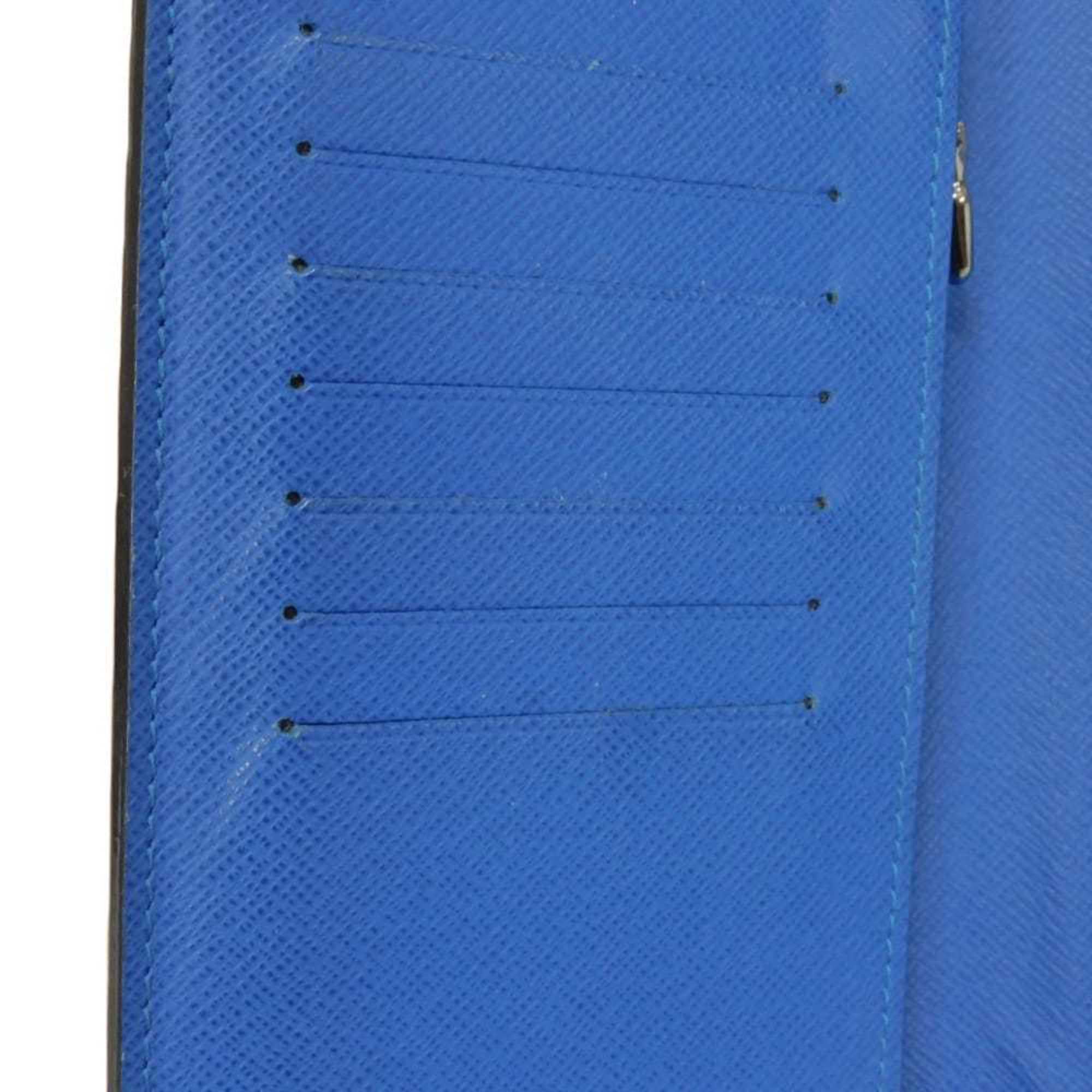 Louis Vuitton Black Blue Noir Taiga Leather Long Wallet (Bi-Fold) (Pre-Owned)