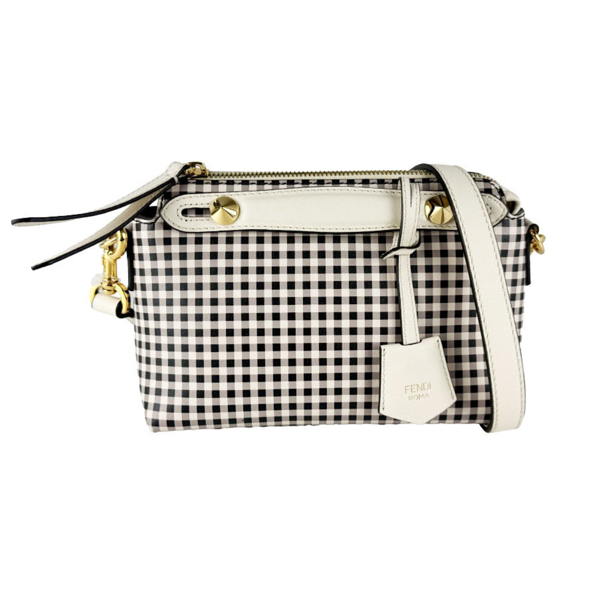 Fendi Black Gray Off-White Leather Handbag Shoulder Bag (Pre-Owned)