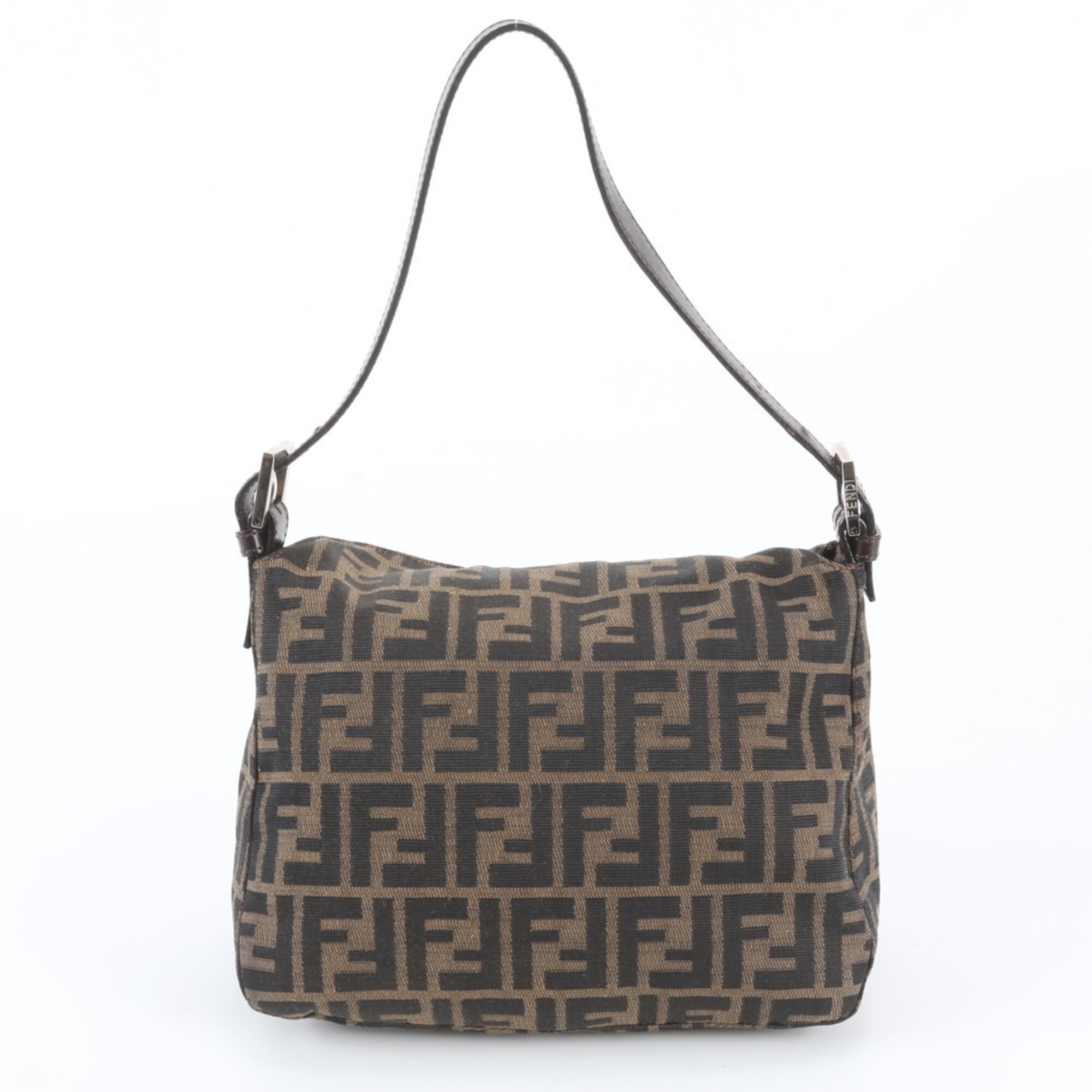 Fendi Brown Leather Canvas Handbag Shoulder Bag (Pre-Owned)