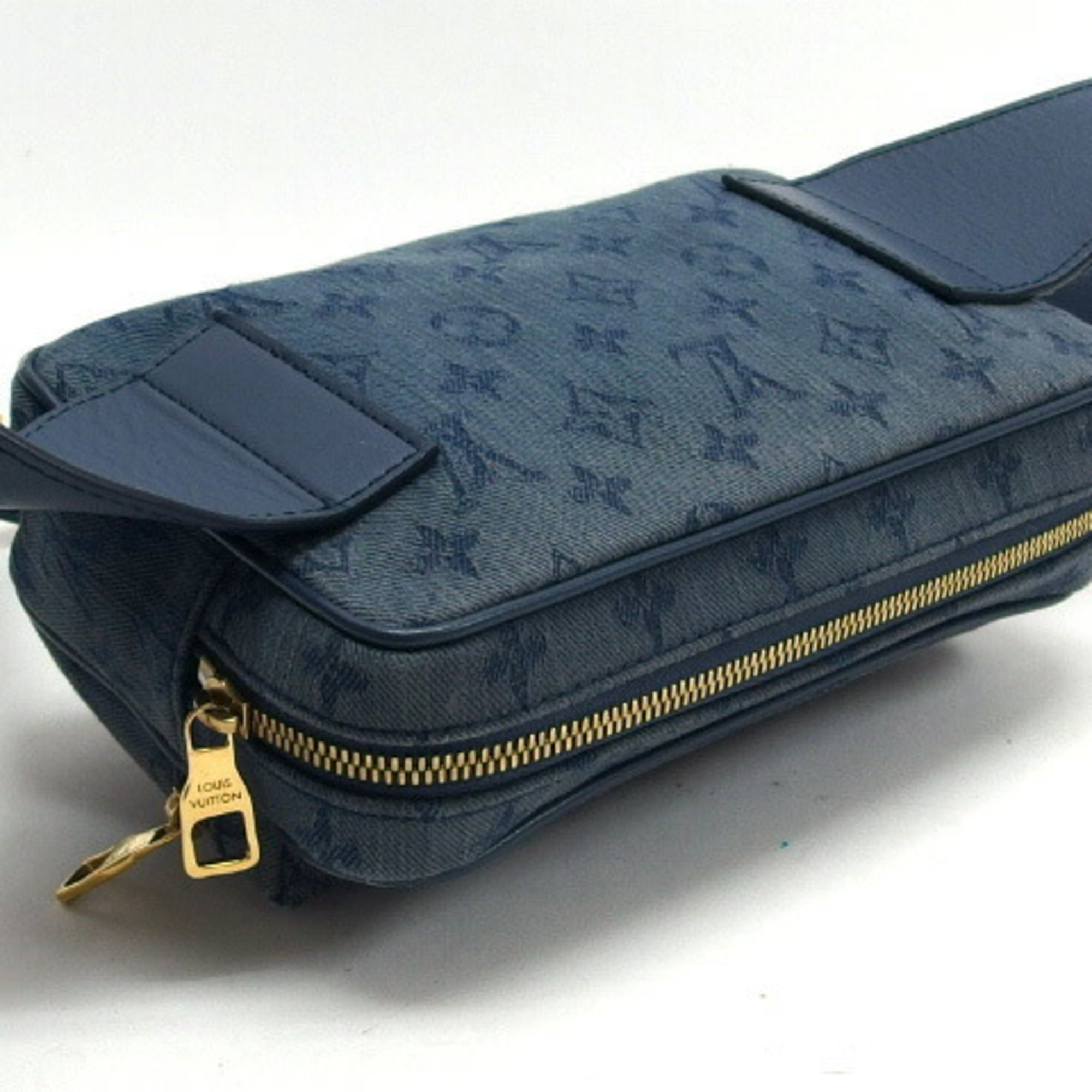 Louis Vuitton Monogram Denim Dark Brown Denim Leather Shoulder Bag (Pre-Owned)