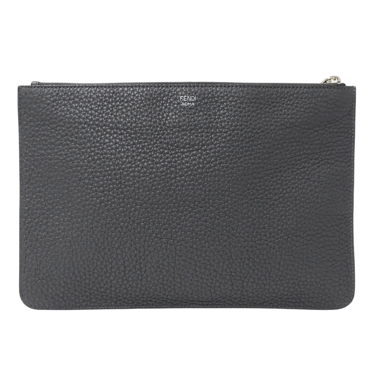 Fendi Charcoal Gray Leather Clutch Bag Handbag (Pre-Owned)