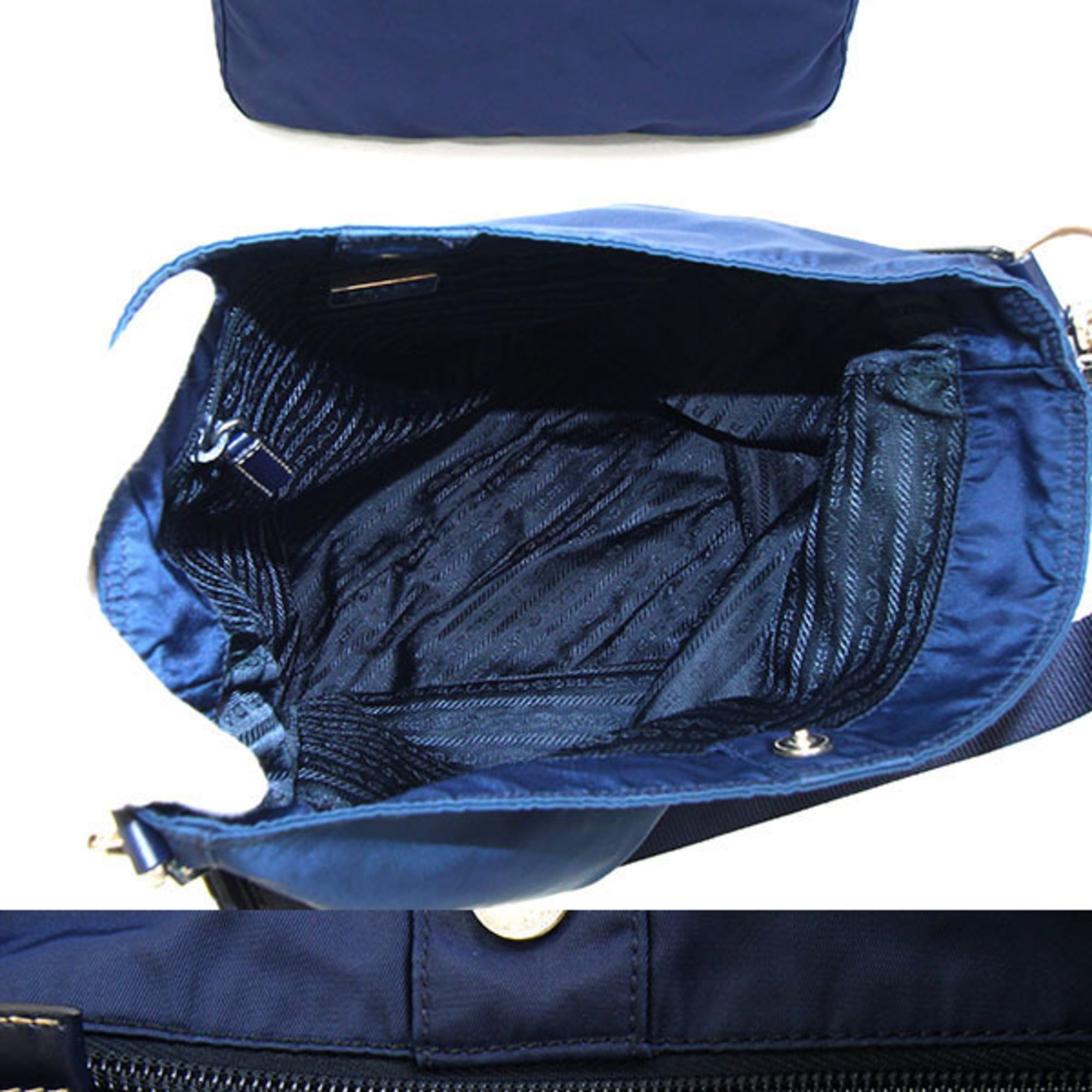 Prada Navy Nylon Leather Messenger Bag Shoulder Bag (Pre-Owned)