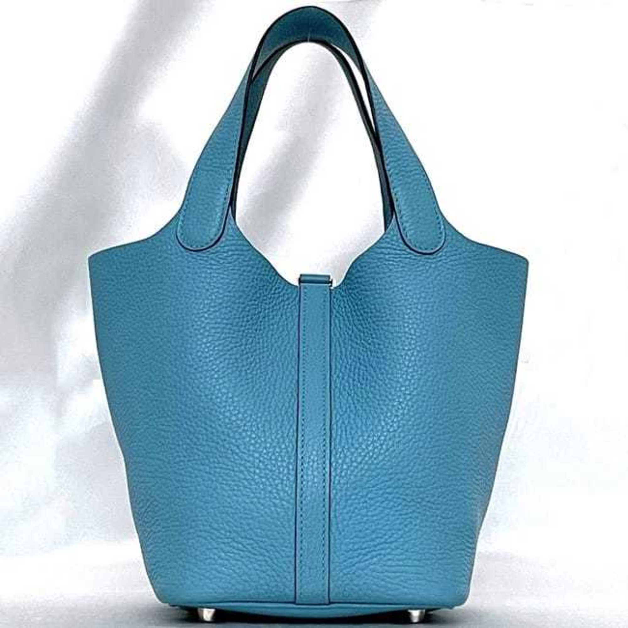 Hermes Blue Jean Light Blue Leather Taurillon Clemence Leather Handbag (Pre-Owned)