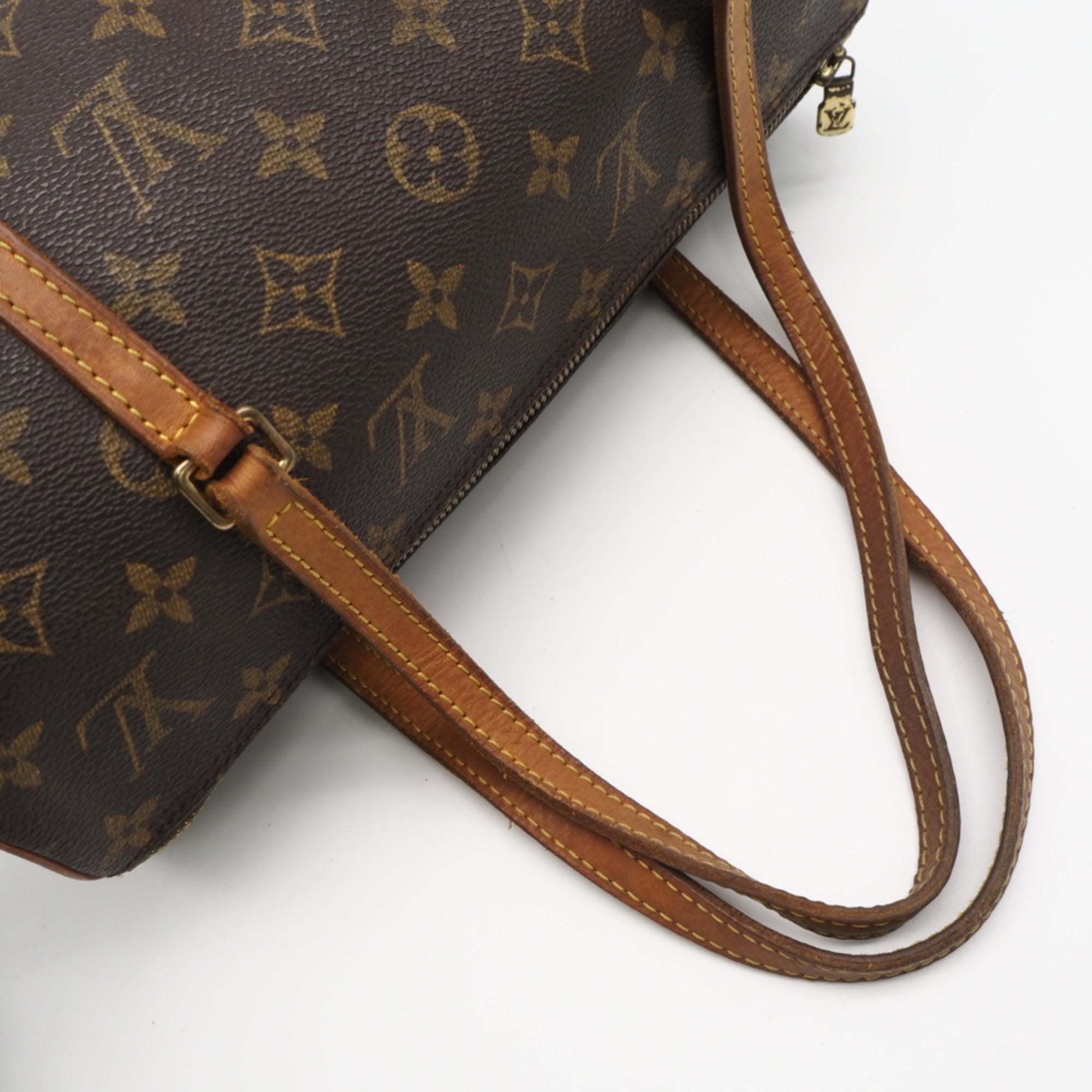 Louis Vuitton Beige Brown Coated Canvas Leather Handbag (Pre-Owned)