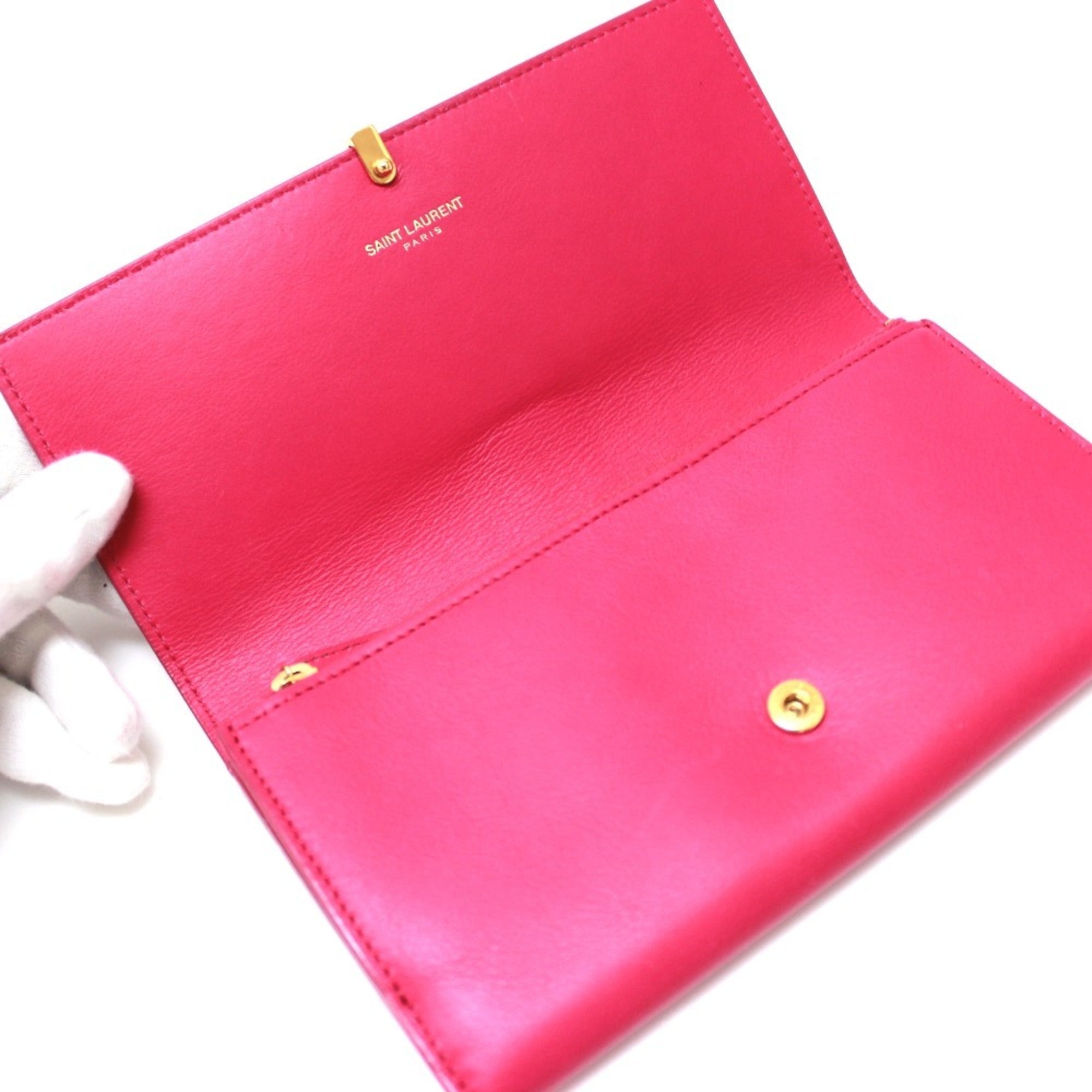 Yves Saint Laurent Pink Leather Long Wallet (Bi-Fold) (Pre-Owned)