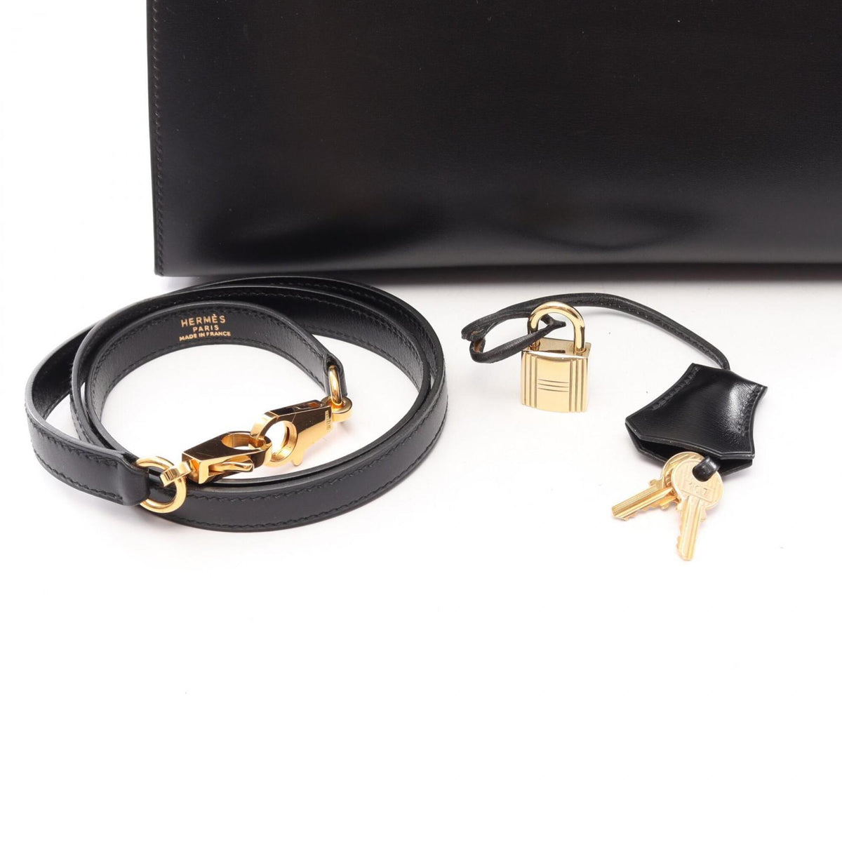 Hermes Black Box Calf Leather Leather Handbag (Pre-Owned)