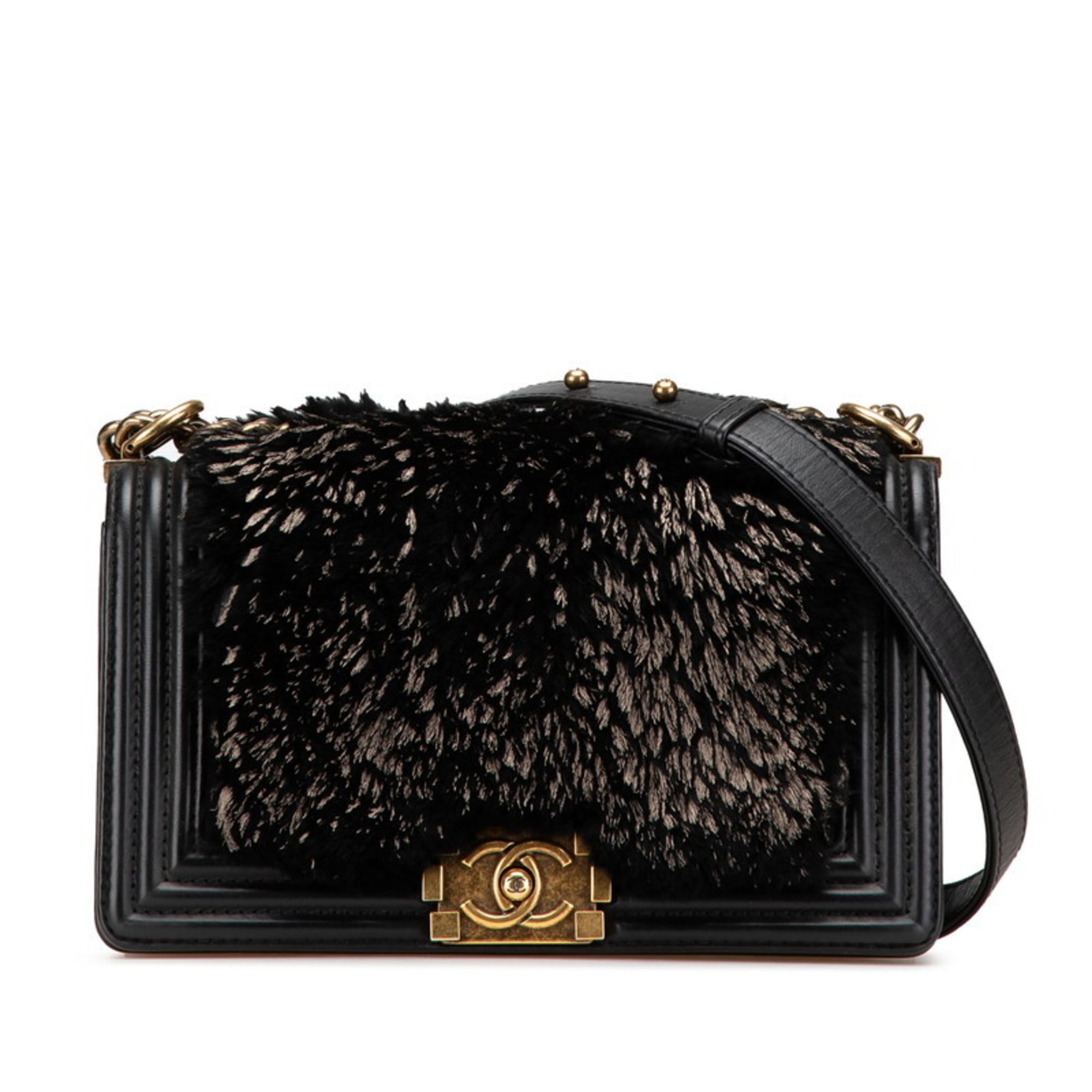 Chanel Black Fur Leather Shoulder Bag (Pre-Owned)
