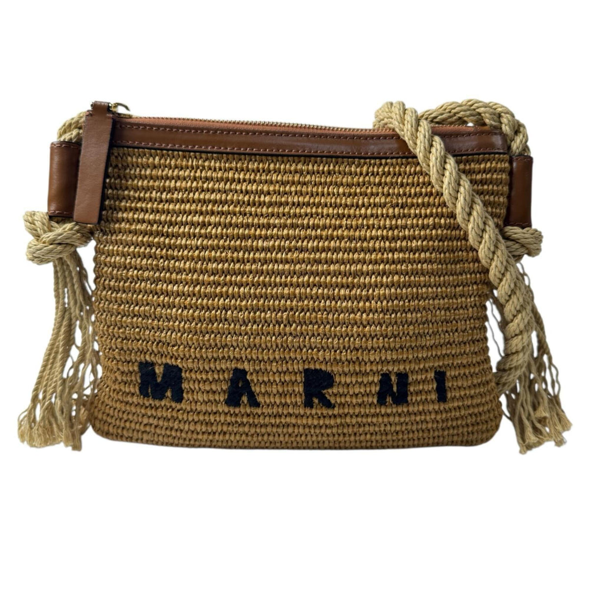 Marni Brown Raffia Cotton Leather Shoulder Bag (Pre-Owned)