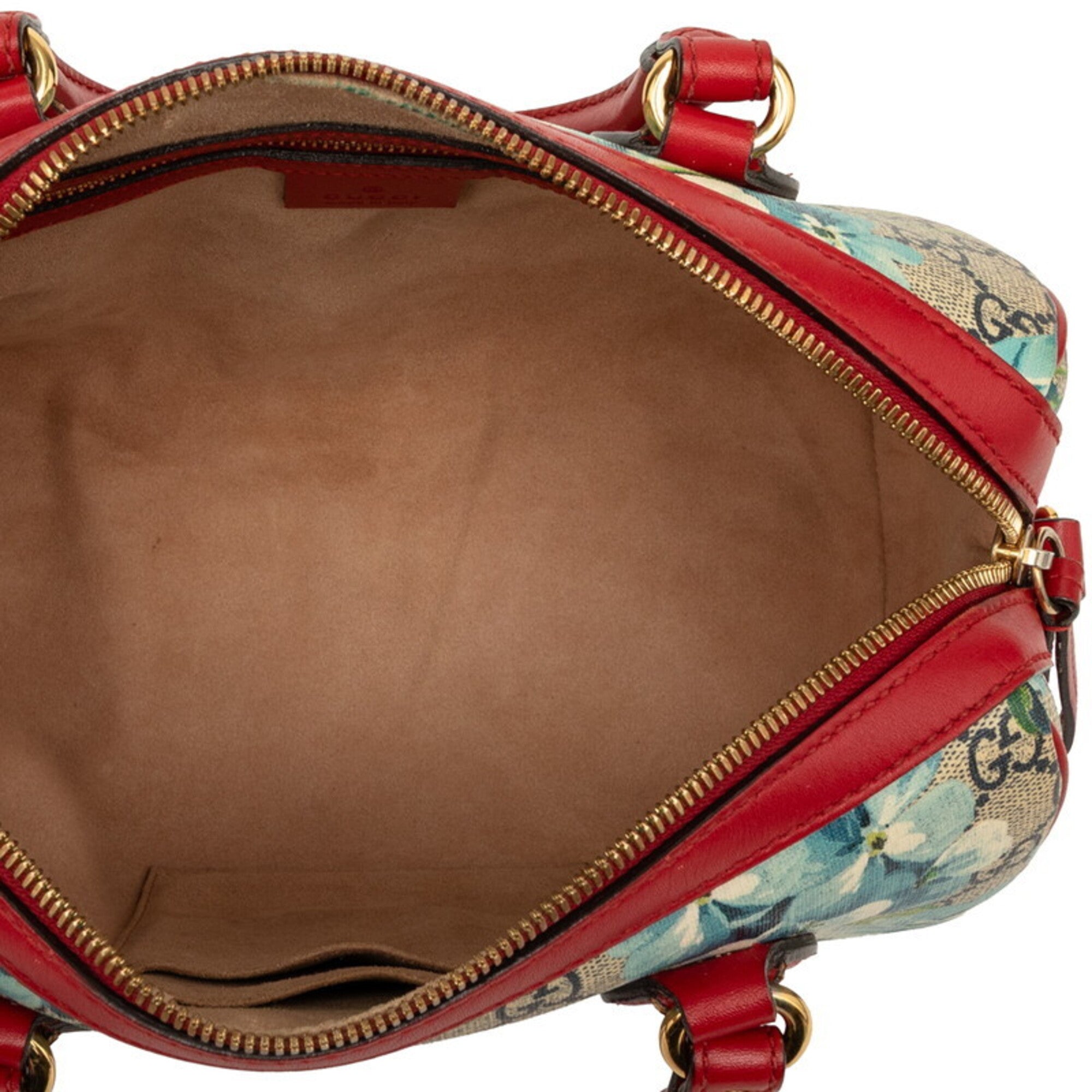 Gucci Gg Blooms Beige Blue Red Color Pvc Leather Boston Bag Shoulder Bag (Pre-Owned)