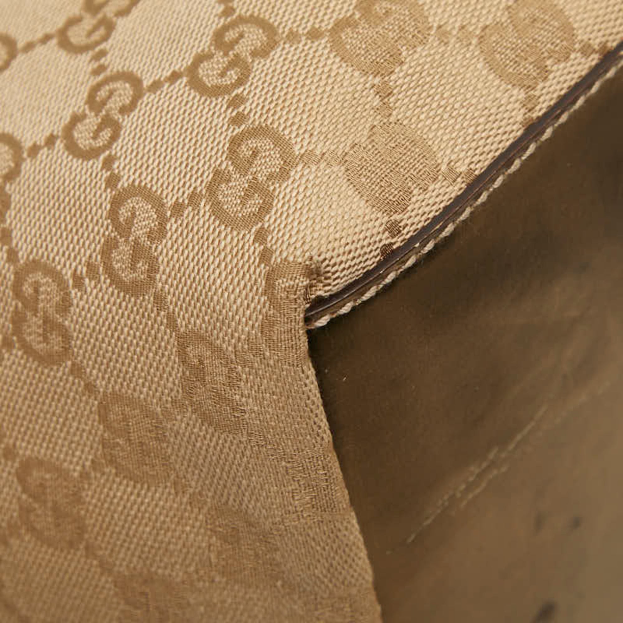 Gucci Beige Gold Canvas Leather Handbag (Pre-Owned)