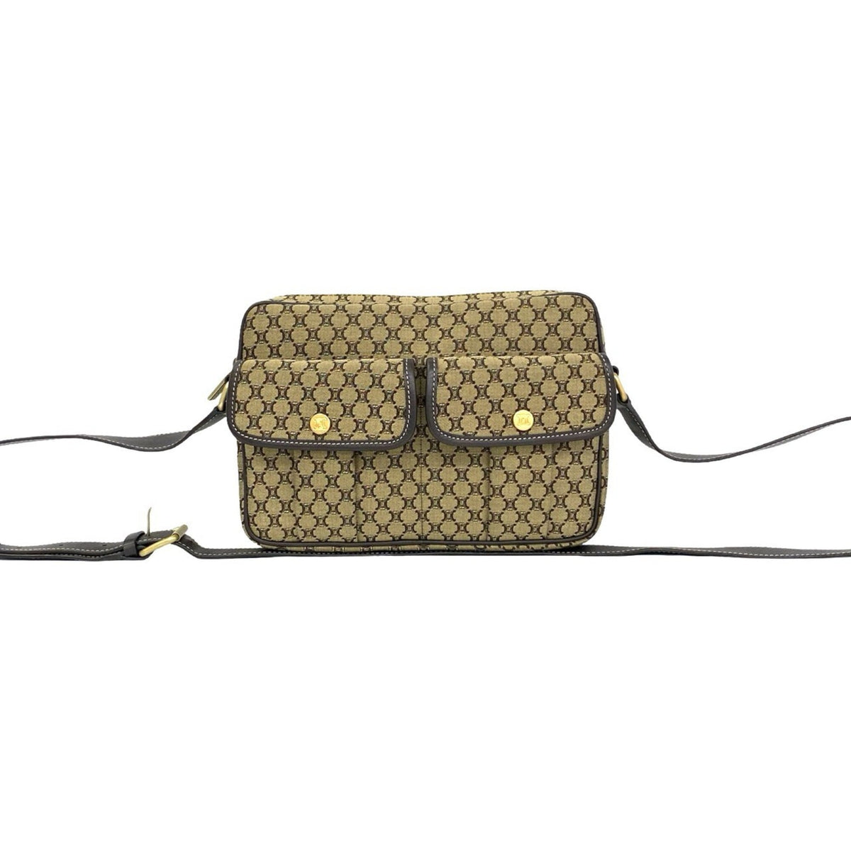 Celine Beige Brown Canvas Leather Pochette Shoulder Bag (Pre-Owned)