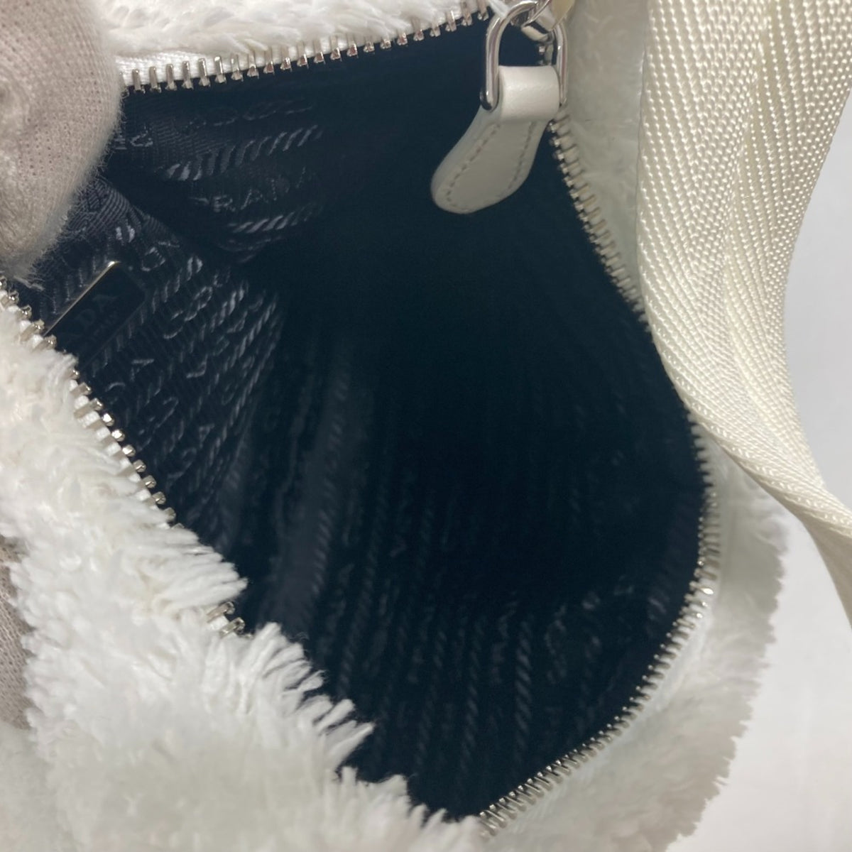 Prada Black White Fabric Handbag (Pre-Owned)