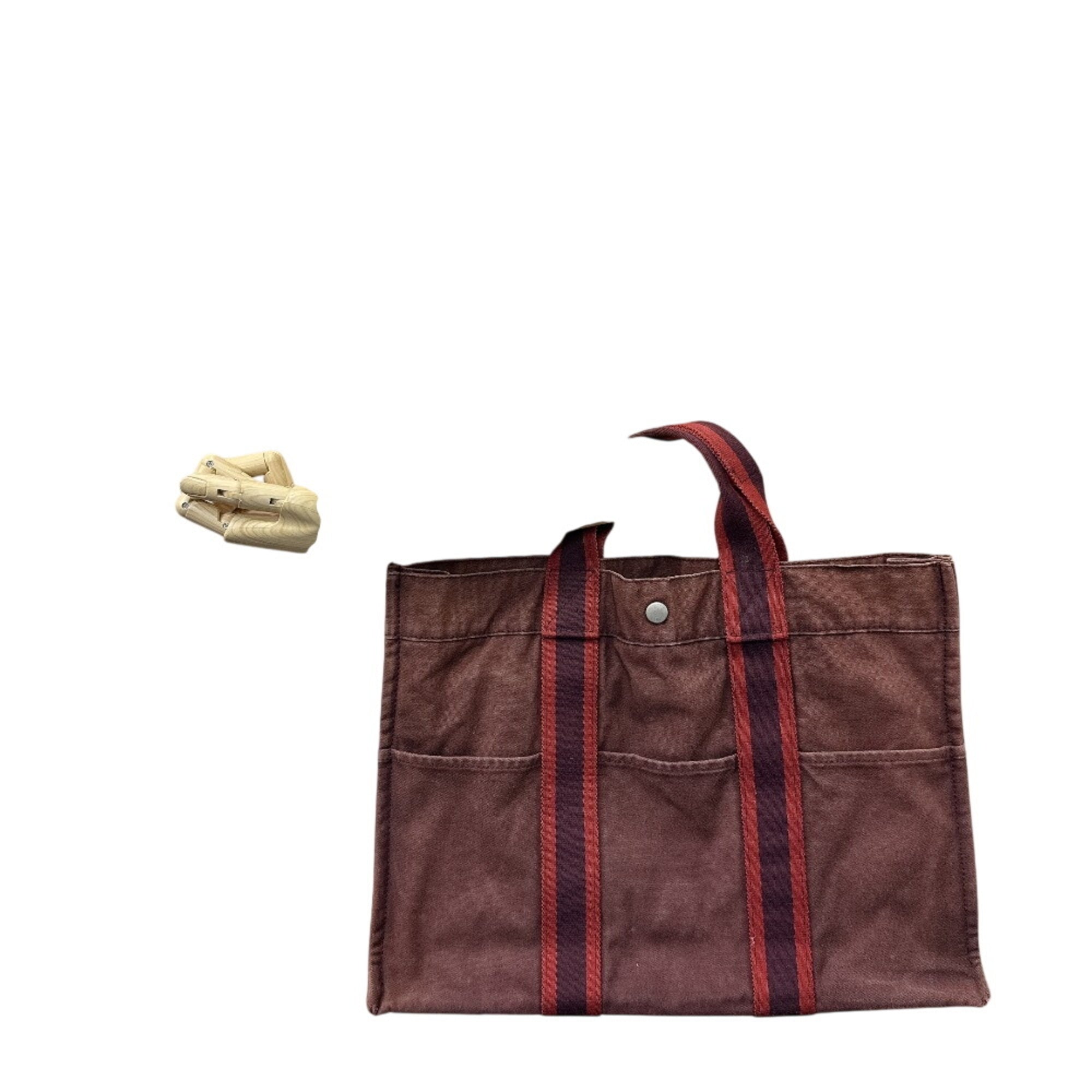 Hermes Red Color Wine Canvas Tote Bag (Pre-Owned)