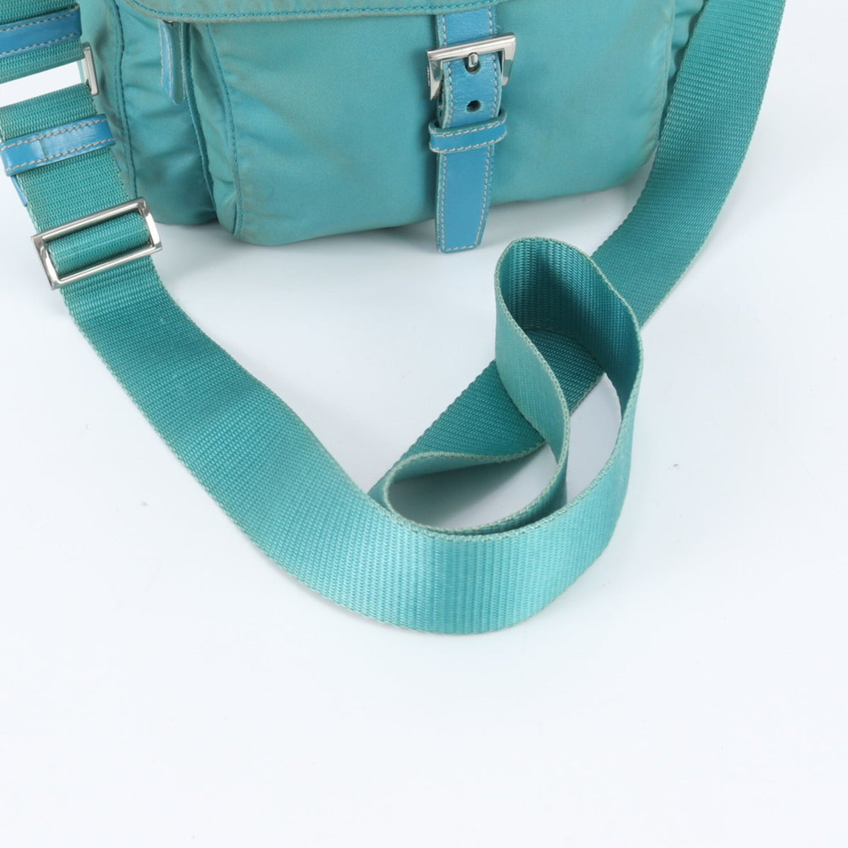 Prada Green Leather Nylon Handbag Shoulder Bag Tote Bag (Pre-Owned)