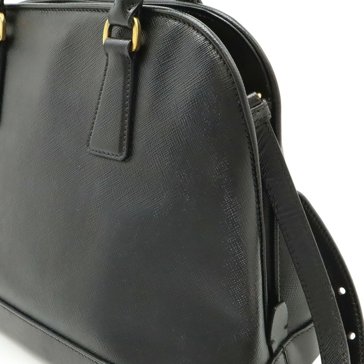 Prada Saffiano Black Leather Handbag Shoulder Bag (Pre-Owned)