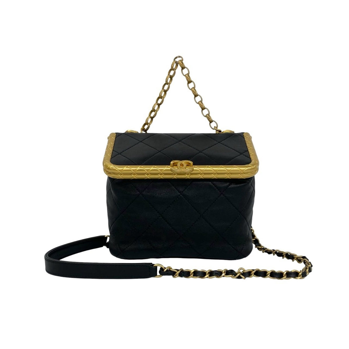 Chanel Black Leather Handbag Shoulder Bag (Pre-Owned)