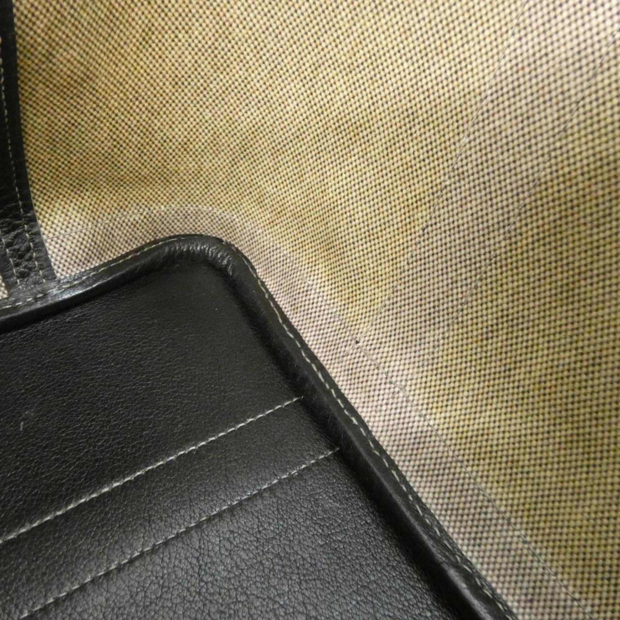 Hermes Black Toile H Buffle Skipper Leather Handbag (Pre-Owned)