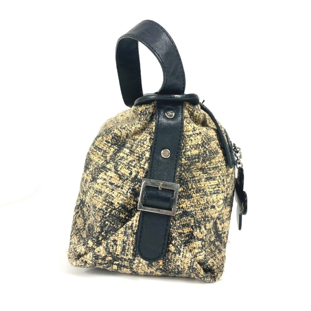 Chanel Beige Black Yellow Canvas Leather Shoulder Bag (Pre-Owned)