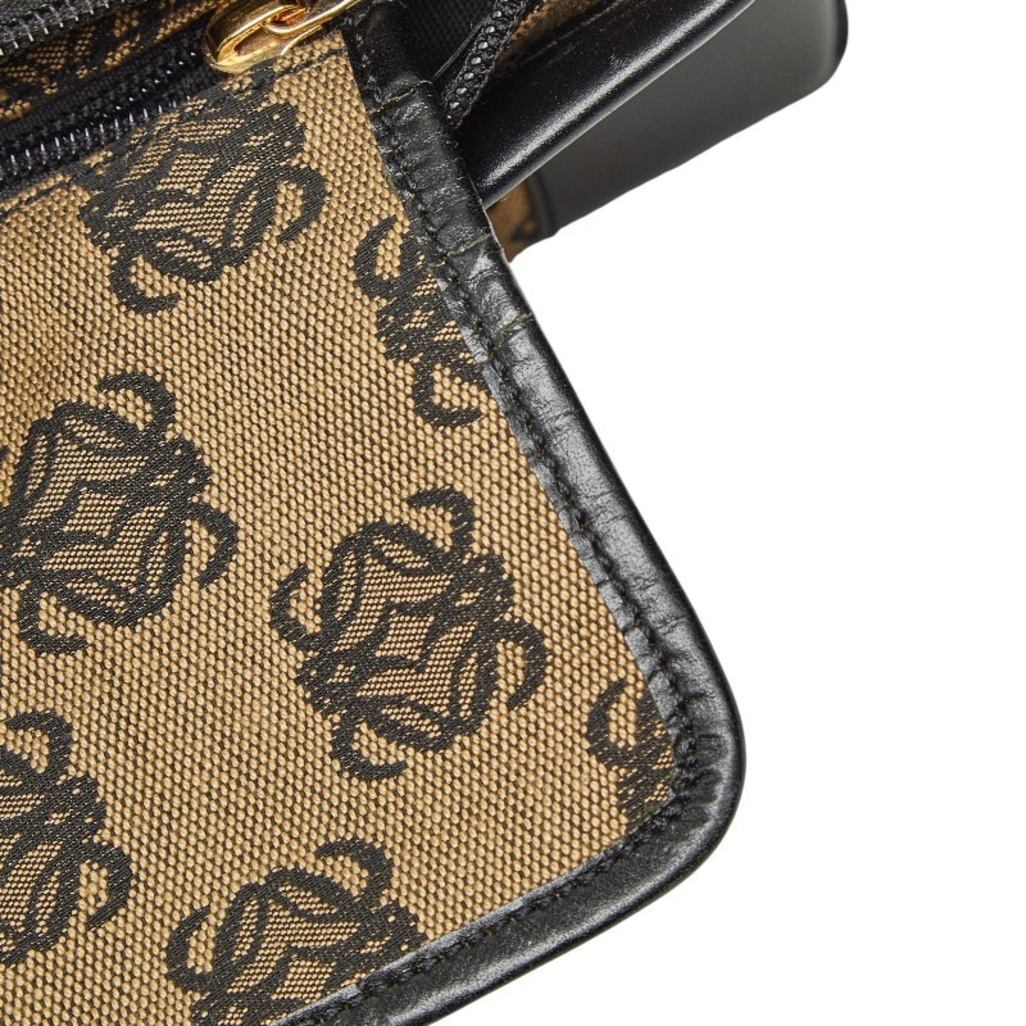 Loewe Black Brown Canvas Leather Handbag Shoulder Bag (Pre-Owned)