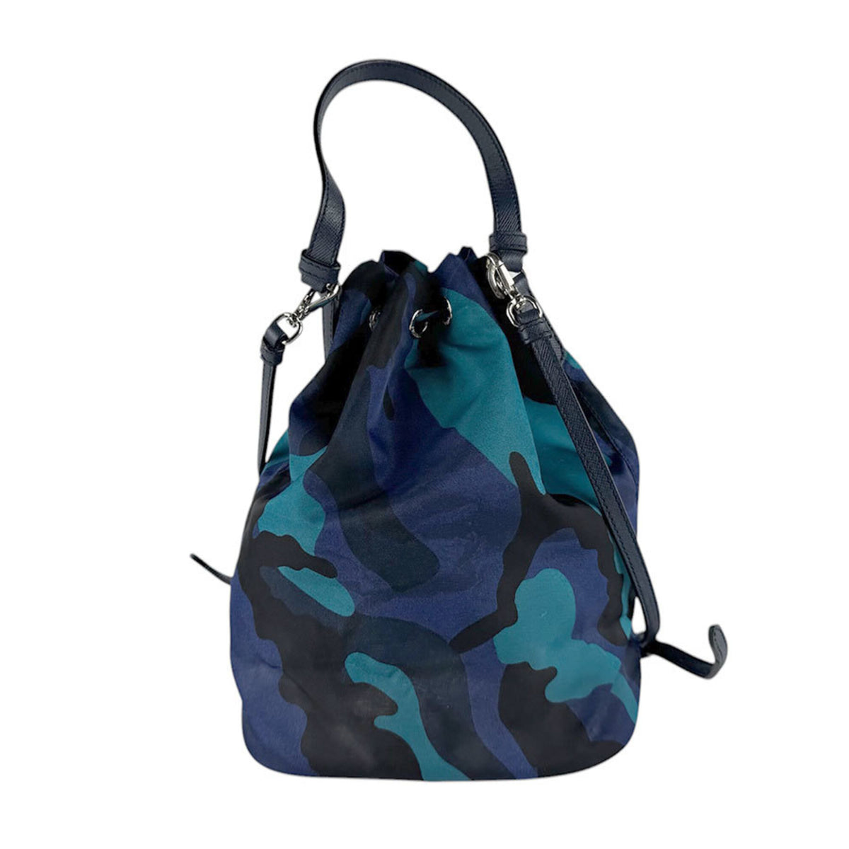 Prada Black Blue Navy Nylon Leather Handbag (Pre-Owned)