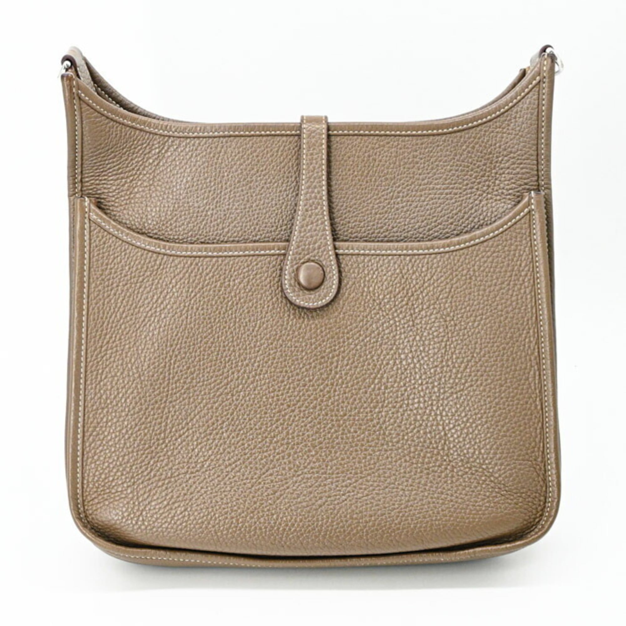 Hermes Etoupe Gray Taurillon Clemence Leather Shoulder Bag (Pre-Owned)