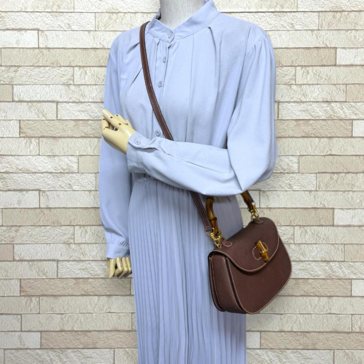 Gucci Bamboo Brown Bamboo Leather Shoulder Bag (Pre-Owned)