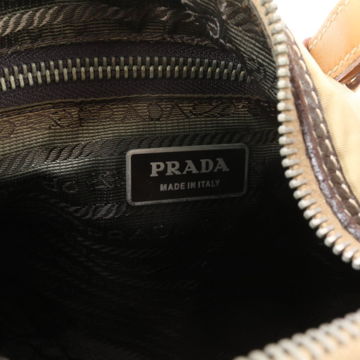 Prada Beige Leather Nylon Handbag Shoulder Bag (Pre-Owned)