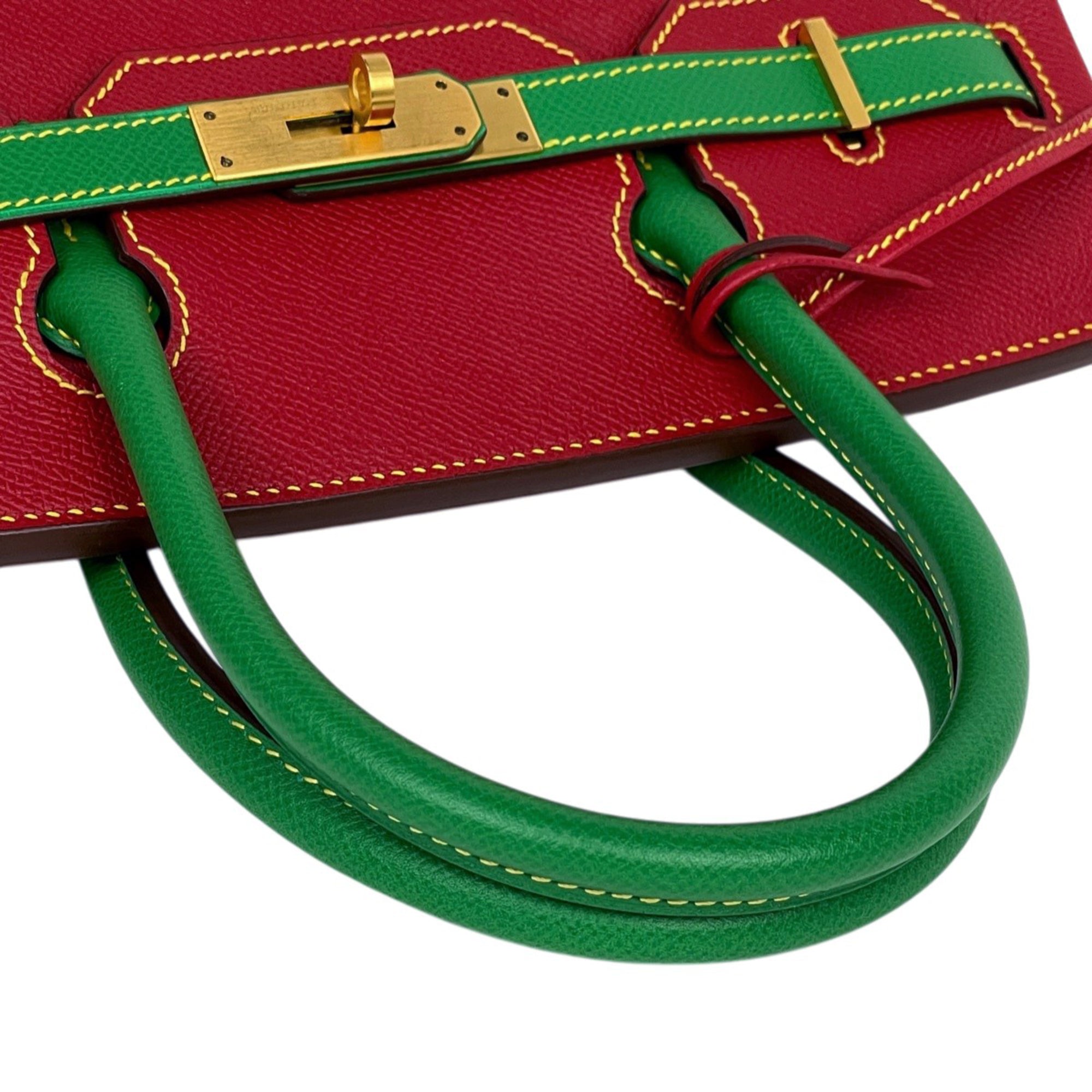 Hermes Birkin Bambou Green Rouge Casaque Epsom Leather Handbag (Pre-Owned)