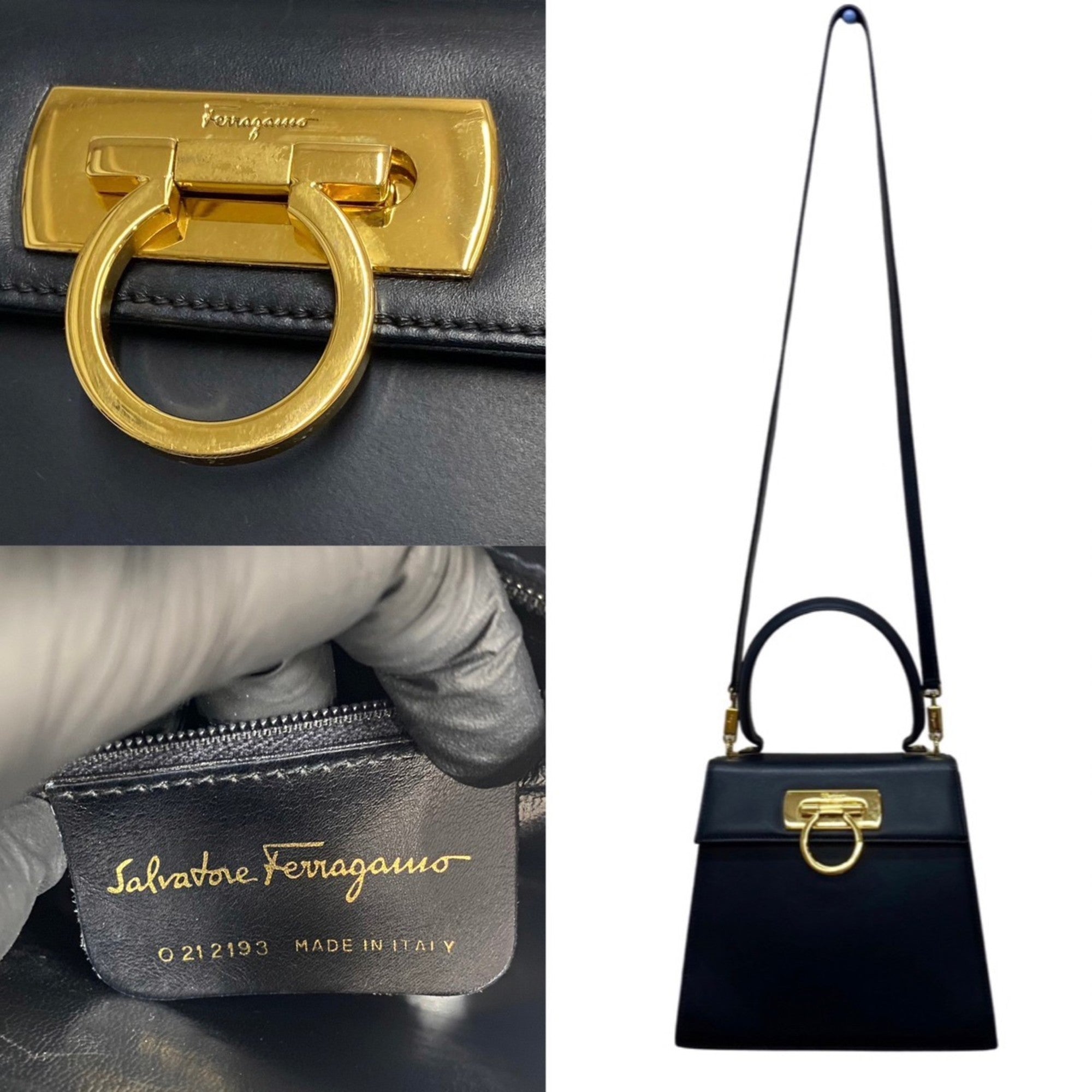 Salvatore Ferragamo Gancini Navy Leather Shoulder Bag (Pre-Owned)