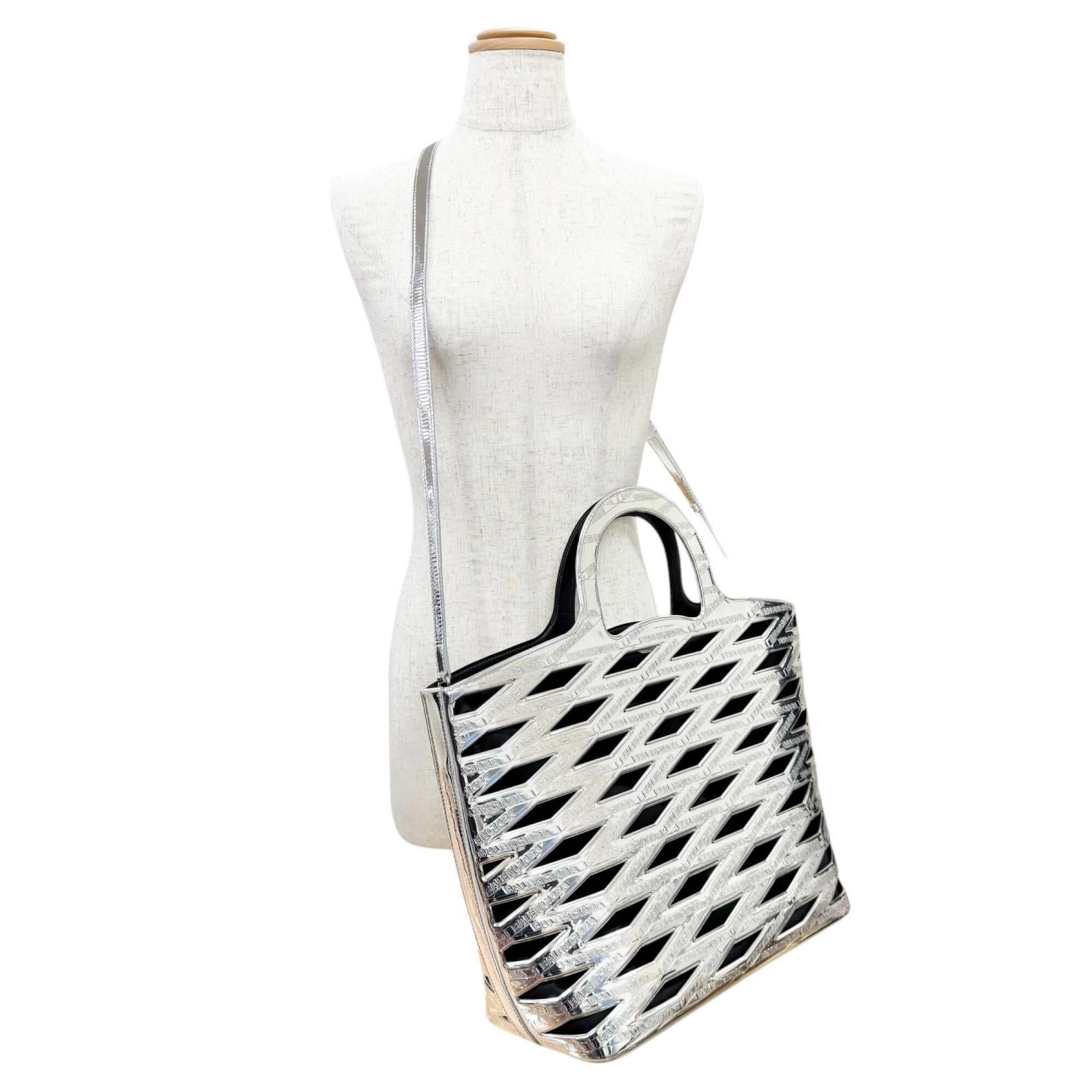 Balenciaga Black Silver Basket Shoulder Bag Tote Bag (Pre-Owned)