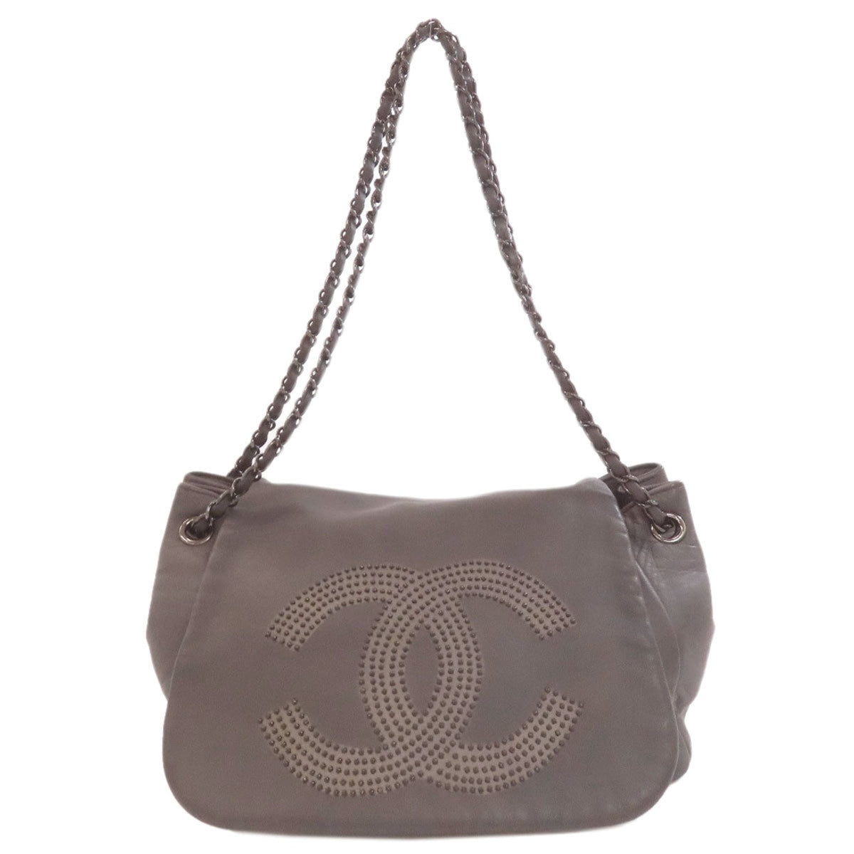 Chanel Dark Gray Leather Shoulder Bag (Pre-Owned)