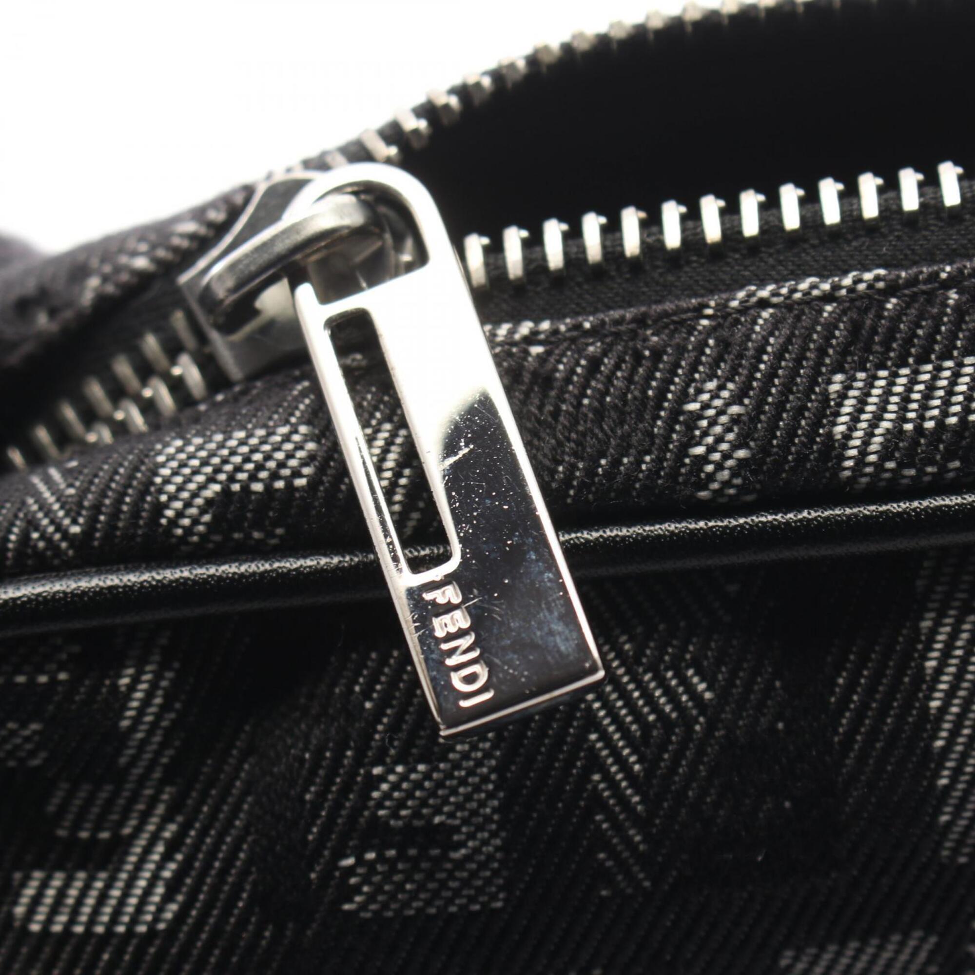 Fendi Black Gray Canvas Leather Handbag Shoulder Bag (Pre-Owned)