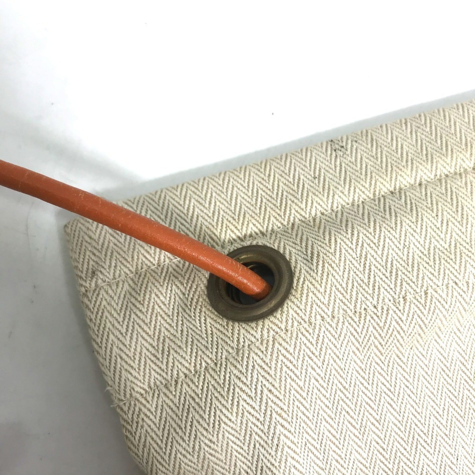 Hermes Beige Orange Canvas Leather Shoulder Bag (Pre-Owned)