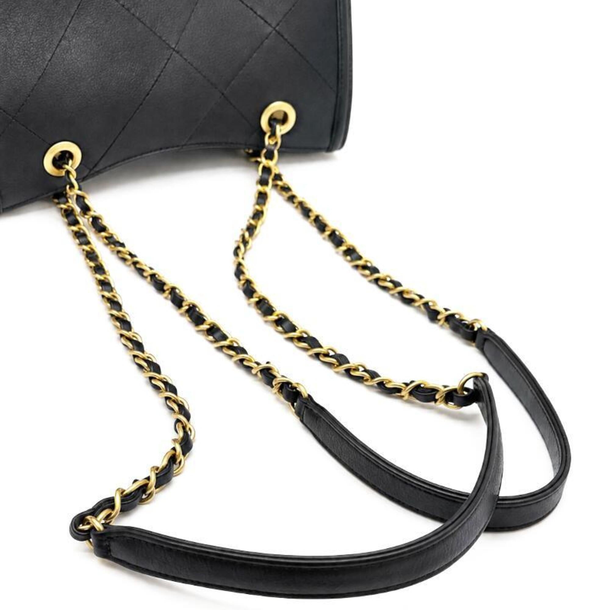 Chanel Black Leather Shoulder Bag Tote Bag (Pre-Owned)