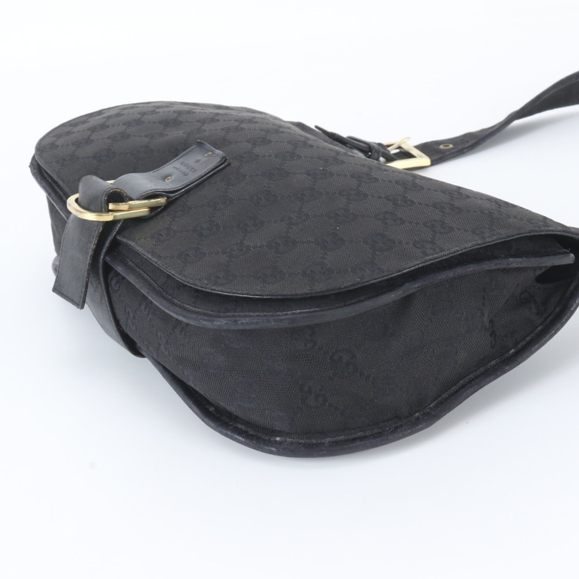 Gucci Gg Canvas Black Gg Canvas Leather Handbag Shoulder Bag (Pre-Owned)