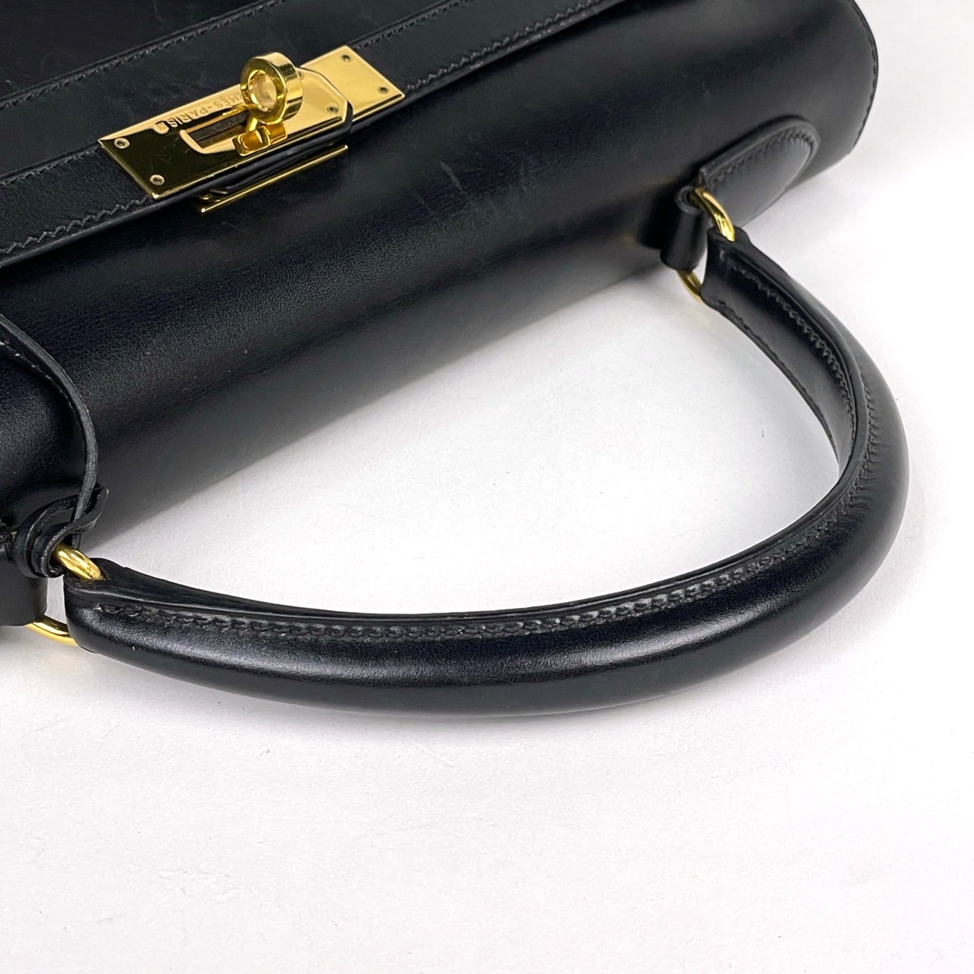 Hermes Black Box Calf Leather Handbag (Pre-Owned)
