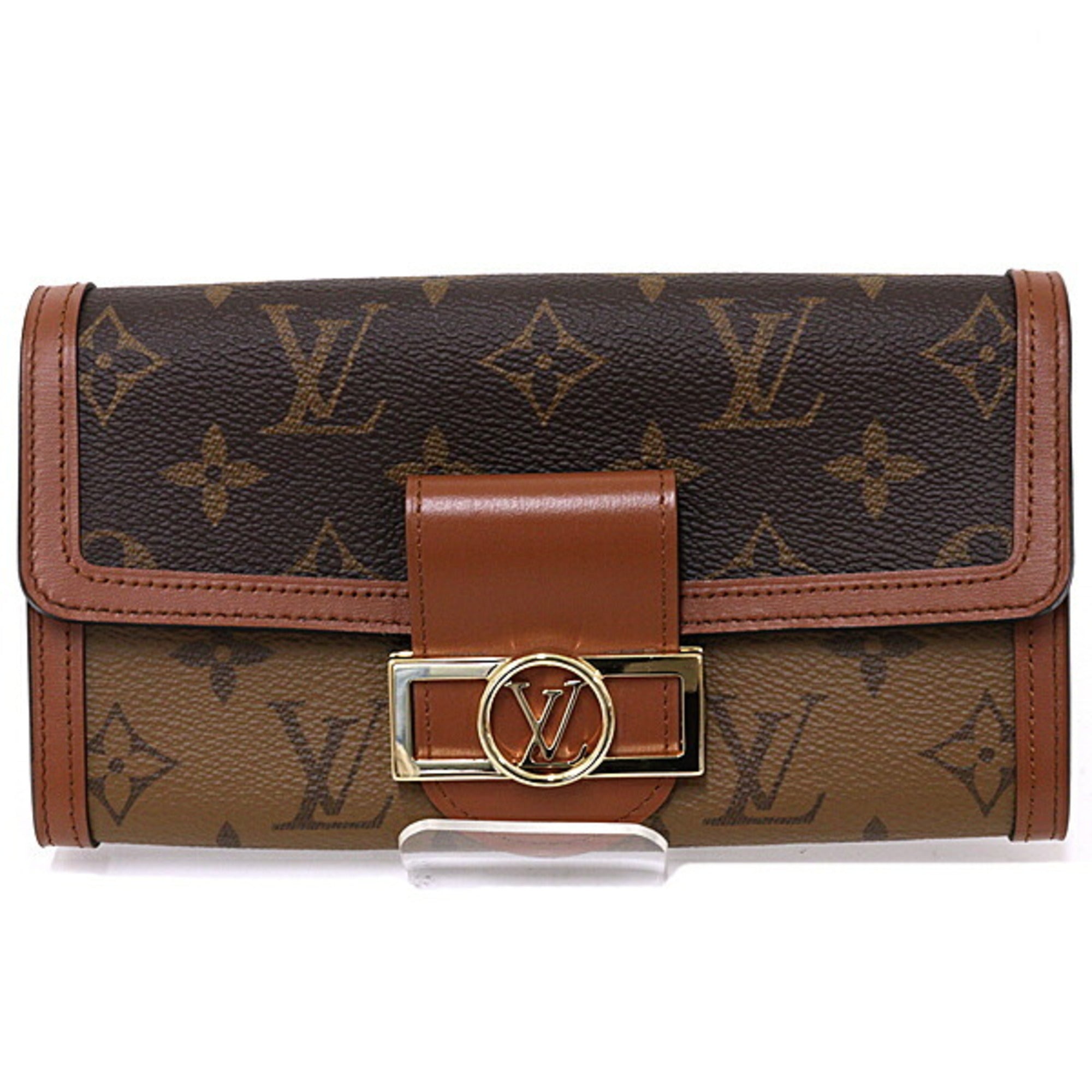 Louis Vuitton Brown Light Brown Monogram Monogram Reverse Leather Long Wallet (Bi-Fold) (Pre-Owned)