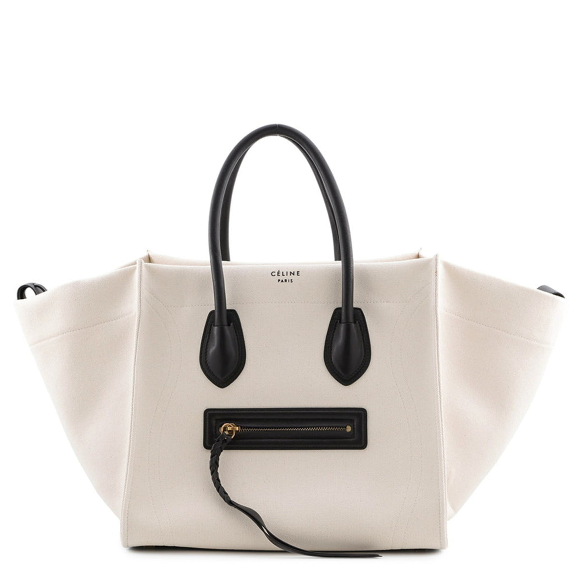 Celine Black Canvas Leather Handbag Tote Bag (Pre-Owned)