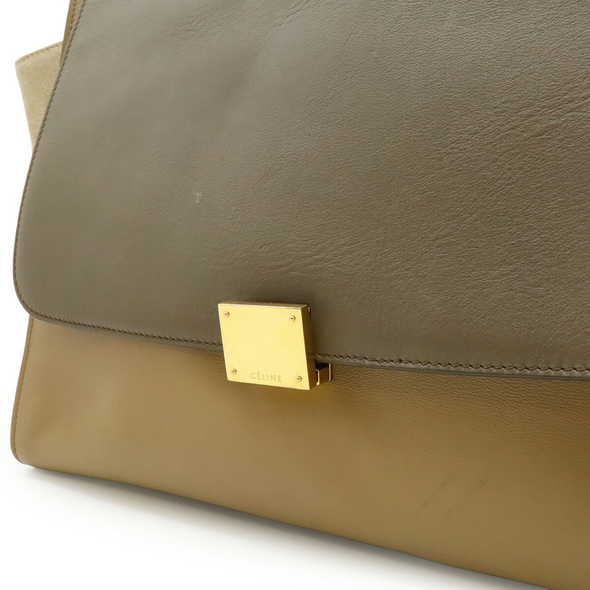 Celine Beige Gray Leather Canvas Handbag Shoulder Bag (Pre-Owned)