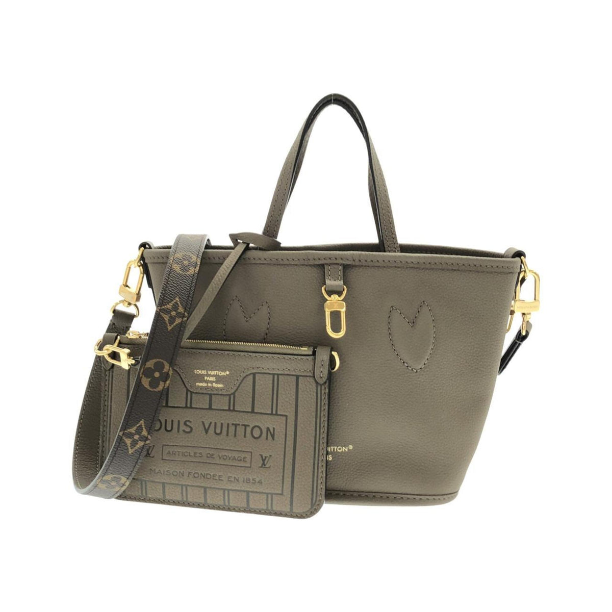 Louis Vuitton Marron Coated Canvas Leather Handbag Pouch (Pre-Owned)