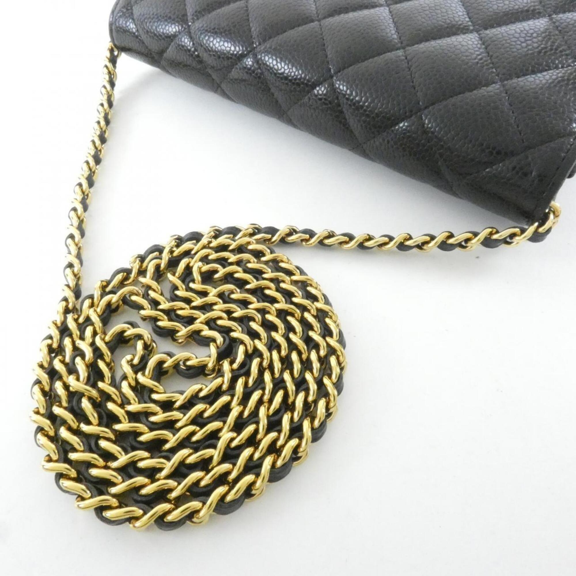 Chanel Black Bordeaux Grained Calfskin Chain/Shoulder Wallet (Pre-Owned)