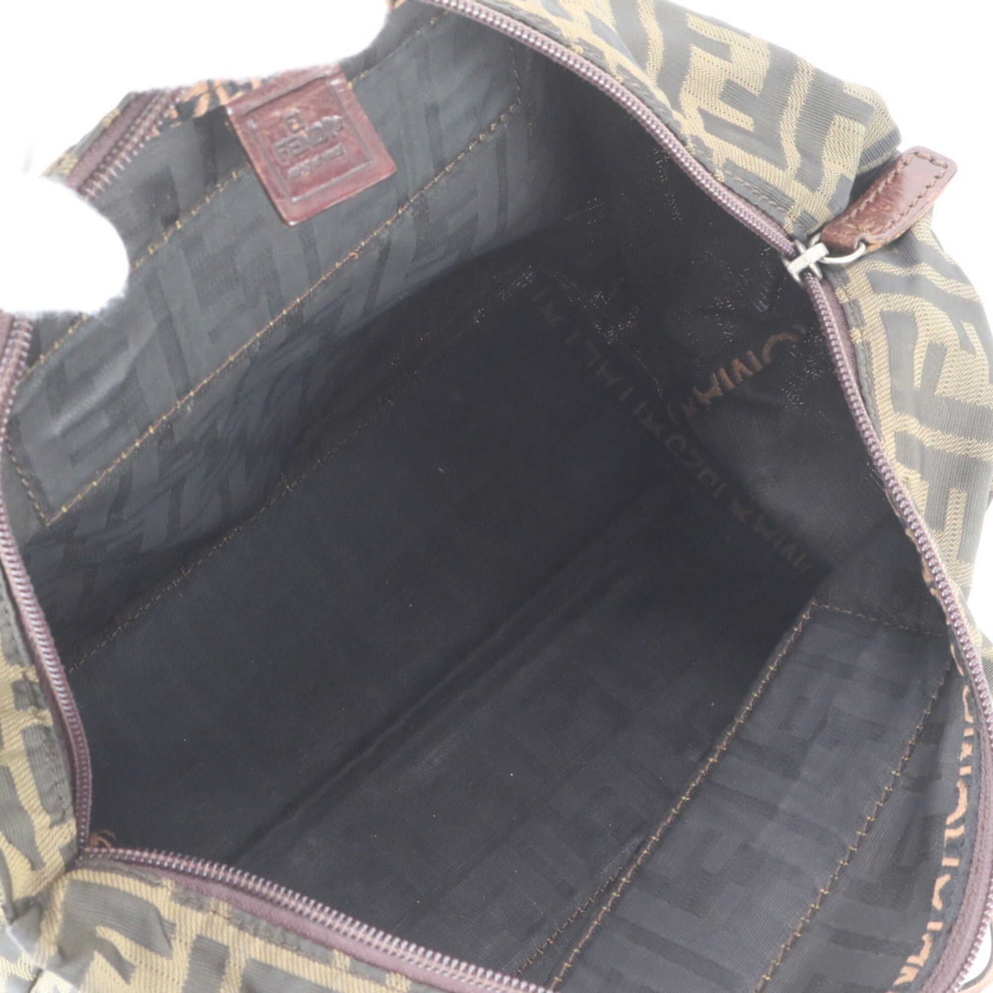 Fendi Zucca Brown Green Khaki Leather Nylon Handbag Tote Bag (Pre-Owned)