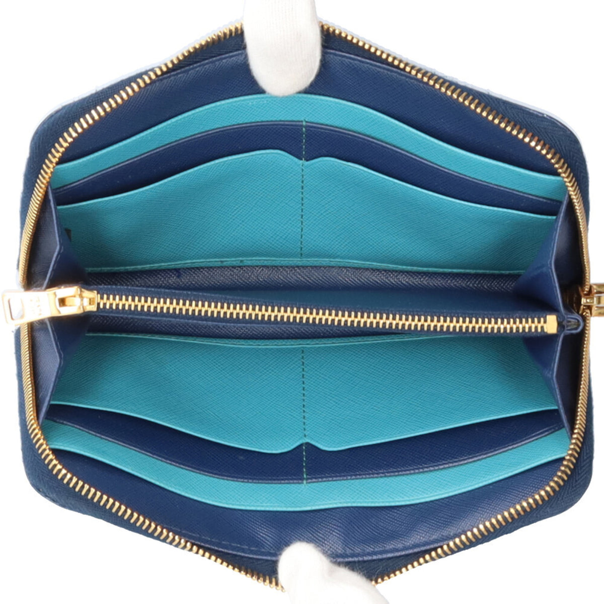 Prada Blue Leather Long Wallet (Bi-Fold) (Pre-Owned)